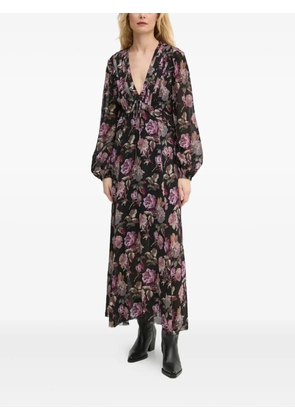 The Kooples floral-pattern V-neck midi dress - Black
