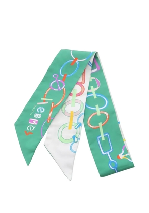Hermès Pre-Owned 2010s chain print ribbon scarf - White