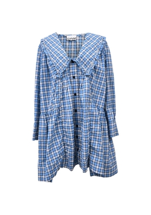 GANNI checked seersucker mini dress - Blue