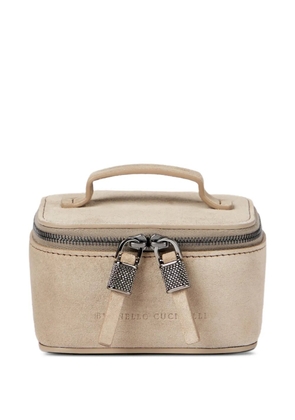 Brunello Cucinelli suede small jewelry box with shiny zipper pull - Neutrals