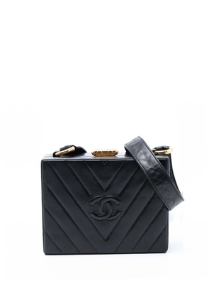CHANEL Pre-Owned 1991-1994 CC Quilted Chevron Lambskin Box crossbody bag - Black