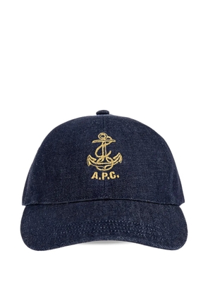 A.P.C. anchor-embroidered denim cap - Blue