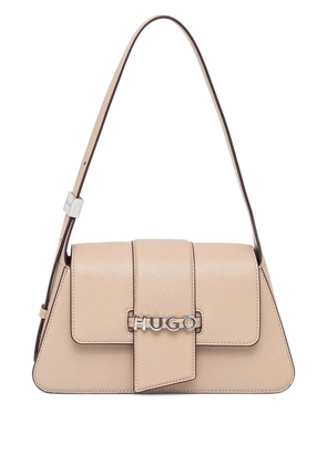 HUGO logo-plaque flap shoulder bag - Neutrals