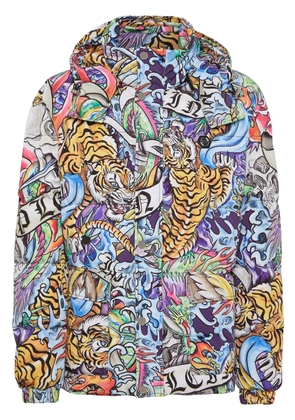Philipp Plein tattoo-print hooded puffer jacket - Blue