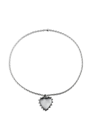 Poison Drop Lab glass heart engraved pendant chain necklace - Silver