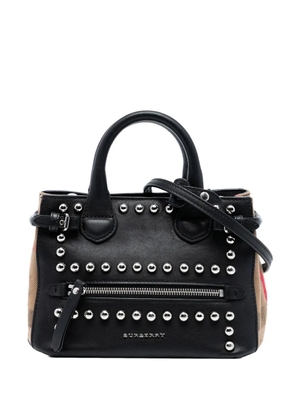 Burberry Pre-Owned 2015 Baby Banner Studded Leather and House Check Tote satchel - Brown