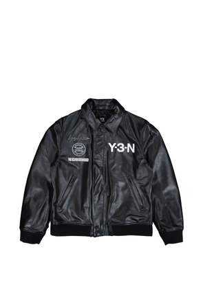 Y-3 logo leather bomber jacket - Black