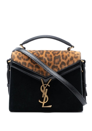 Saint Laurent Pre-Owned 2019 Mini Suede Leopard Print Monogram Cassandra Top Handle Bag satchel - Black
