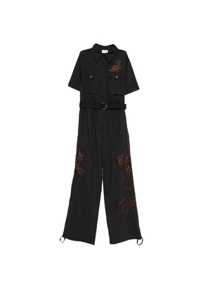P.A.R.O.S.H. flower-embroidered belted jumpsuit - Black