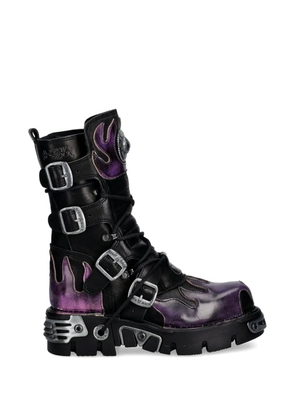 NEW ROCK flame-design leather boots - Black