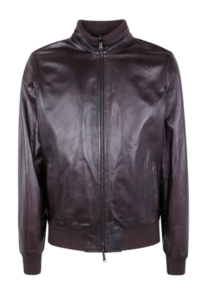 Barba ribbed leather jacket - Brown