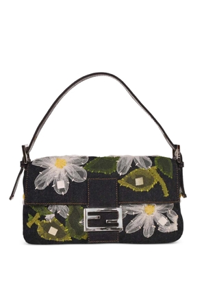 Fendi Pre-Owned 2000 denim floral baguette shoulder bag - Blue