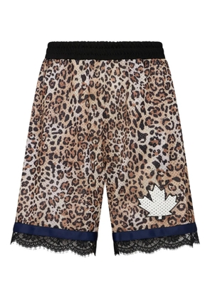 DSQUARED2 animal-print lace Wild2 shorts - Brown