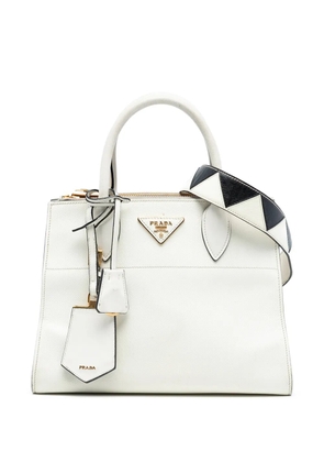 Prada Pre-Owned 2010-2025 City Calf Trimmed Saffiano Greche Paradigme Bag satchel - White