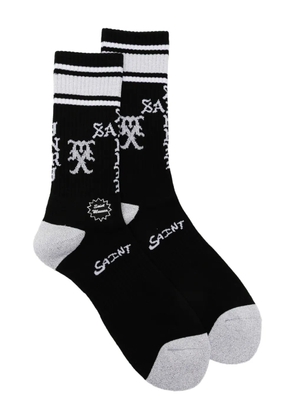 SAINT MXXXXXX stripe logo-embridered socks - Black
