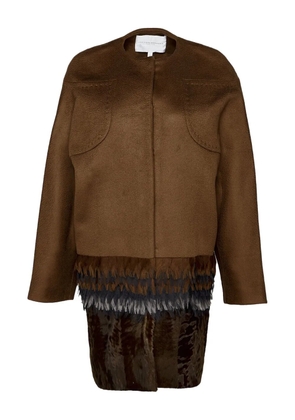 Carolina Herrera feather-trimmed coat - Brown