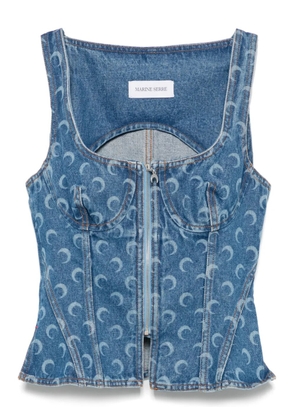 Marine Serre Moon laser denim bustier top - Blue
