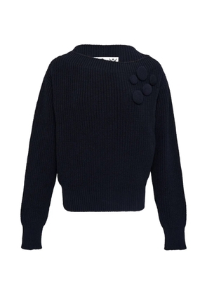 Open YY badge appliqué knit pullover - Blue