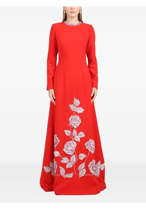 Dina Melwani floral embroidered column maxi dress
