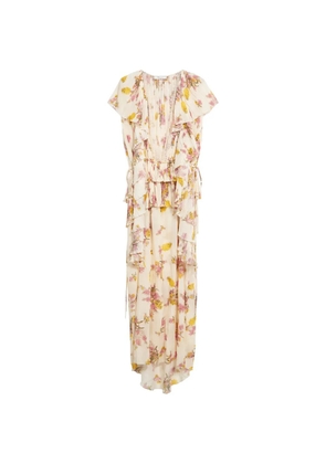 Blumarine floral pleated ruffled dress - Neutrals