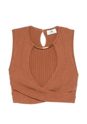 Elisabetta Franchi ribbed crossover top - Brown