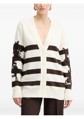 ERMANNO FIRENZE striped-pattern floral-appliqué cardigan - Neutrals