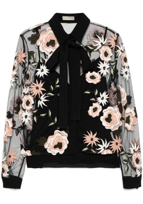 Elie Saab floral embroidered tulle shirt - Black