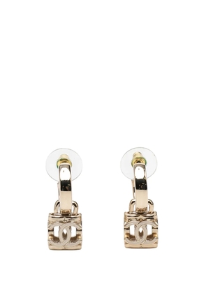 CHANEL Pre-Owned 2022 CC Gold Plated Enamel Cube Drop Hoop Push Back Earrings costume earrings
