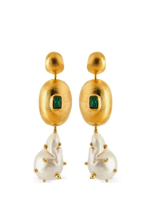 FENOMENA emerald pearl drop earrings - Gold