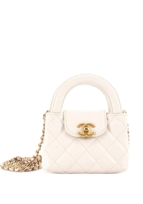 CHANEL Pre-Owned Kelly Top Handle Shopping Bag Quilted Shiny Aged Calfskin Nano crossbody bag - White