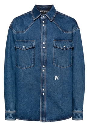 Palm Angels logo-embroidered denim shirt - Blue
