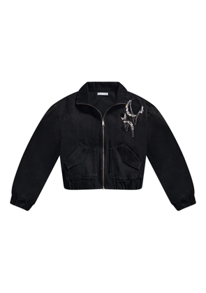 AREA crystal chain cut-out bomber jacket - Black