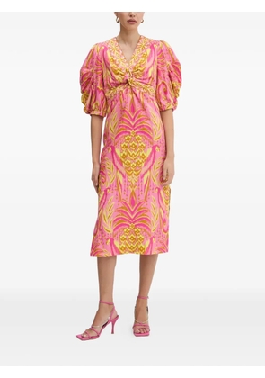 FARM Rio printed puff-sleeve midi dress - Pink