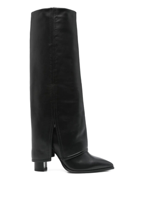 Gisel Moire 90mm fold-over leather boots - Black