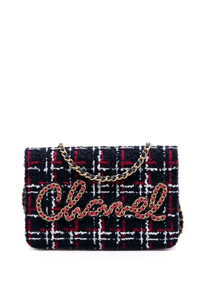 CHANEL Pre-Owned 2020 Tweed Written in Chain Logo Wallet on Chain crossbody bag - Blue