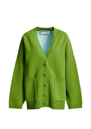 Essentiel Antwerp flower-button patch-pocket cardigan - Green