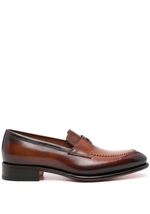Santoni penny-slot leather loafers - Brown