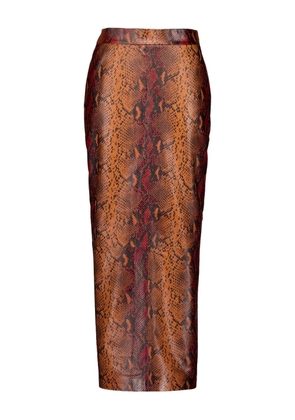 PAULA snake-effect pencil skirt - Brown