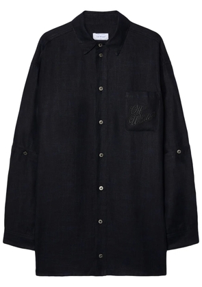 Off-White logo-embroidered panelled linen shirt jacket - Black