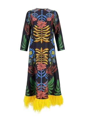 PAULA feather-trim floral-print midi dress - Black