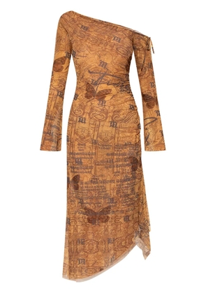 MISBHV abstract-pattern print midi dress - BROWN