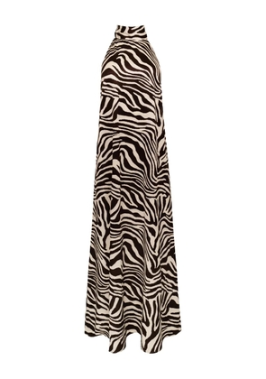 AZEEZA Meera zebra-pattern halterneck midi dress - Black