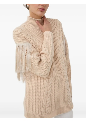 Bruuns Bazaar cable-knit fringe sweater - Neutrals