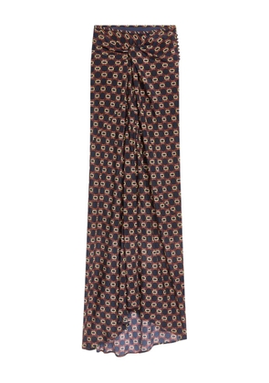 DRIES VAN NOTEN draped tie-print maxi skirt - Brown