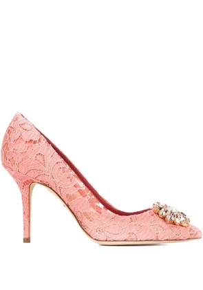 Dolce & Gabbana 90mm Lace Rainbow brooch-detail pumps - Pink