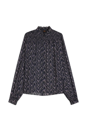 BOSS Benvylla shirred-detail patterned blouse - Blue