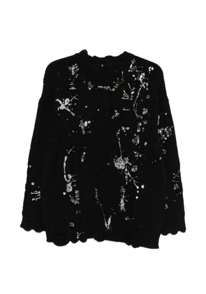 R13 distressed crystals pin SWEATER - Black