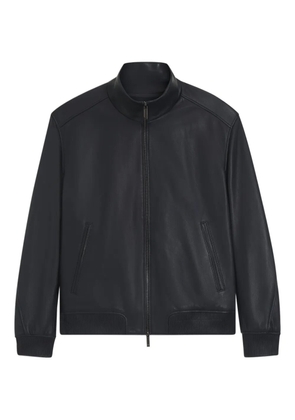 BOSS zip-up leather bomber jacket - Blue