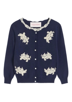 Valentino Garavani lace-trim embroidered cardigan - Blue