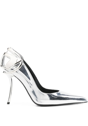 Diesel 105mm pointed toe logo pumps - Silver